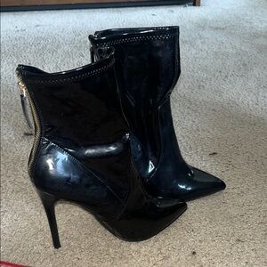 Shoe Dazzle Glossy Black Heeled Boots